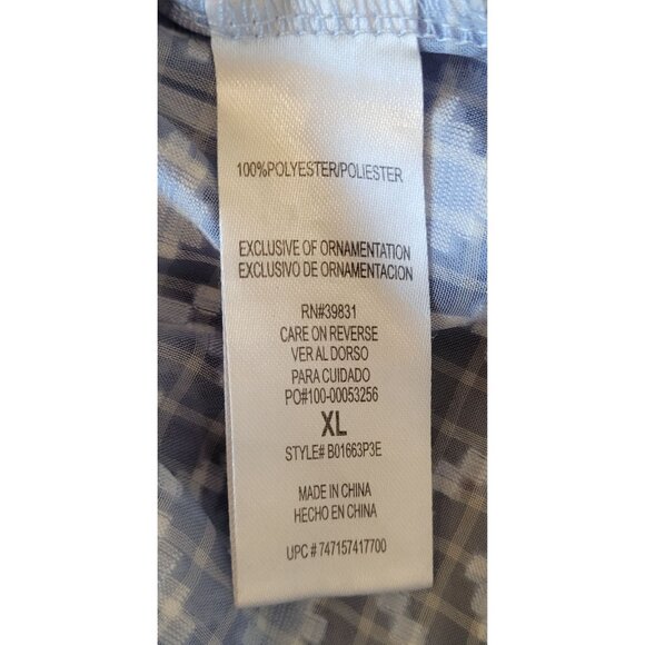 Democracy Blouse Womens XL Blue Patterned Textured Gathered Sleeve Ruffle Blue W - Picture 7 of 11